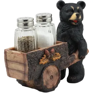 Woodlands Spice Consegna Orso Nero Spingendo Vintage Carro Carrello Sale E Pepe Titolare Figurine Set