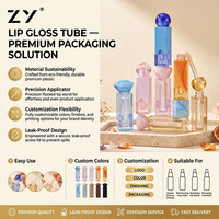 Vente en gros de tubes à gloss à lèvres vides de luxe personnalisés de 10 ml, couleur rose unique, transparents, avec petit pinceau, emballage avec boîte