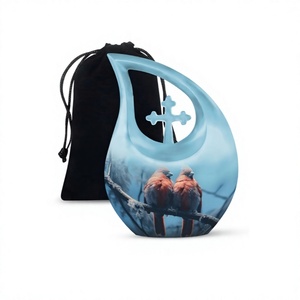 Urna Funeraria en Forma de Lágrima con Diseño de Cardenal, para Cenizas Humanas de Adultos, Urna Grande Decorativa con Bolsa de Terciopelo Gratis - Product Image 1