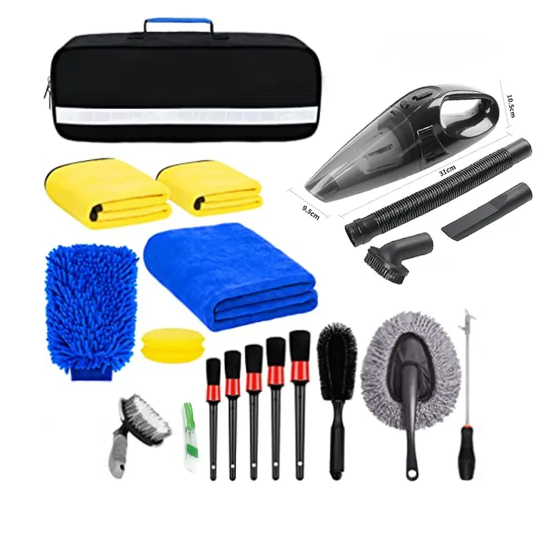 Kit de herramientas de limpieza para Interior de coche, escobilla para limpiar neumáticos, con bolsa, 18 unidades