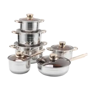 ชุดเครื่องครัวสแตนเลสสตีลและหม้อปรุงอาหารด้ามชุบทอง12ชิ้นพร้อมกระทะ - Product Image 3