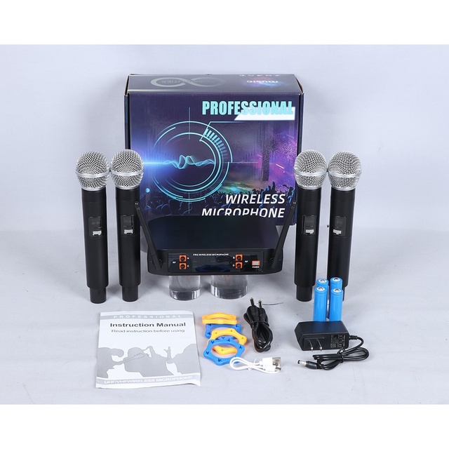 GLXD4-4CH Professional 4 Channel Wireless Dynamic Handheld Microphone for Stage & Home Use
