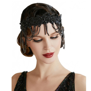 Serre-tête à pampilles noires perlées style Charleston des années 20 pour fête <span class=keywords><strong>Gatsby</strong></span> ou costume d'Halloween - Product Image 1