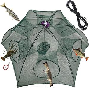Filet de piège à parapluie plié 6 trous filets de pêche pour piège à crevettes et crabes - Product Image 1