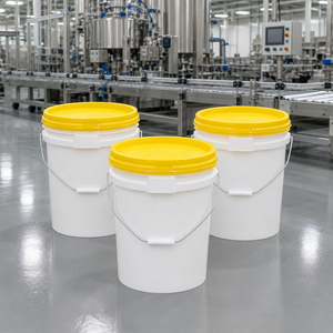 Secchio in Plastica Bianca per Alimenti con Coperchio Giallo e Manico in Metallo, Contenitore in PP Vergine per Conservazione e Imballaggio di Lecitina di Soia e Grassi - Product Image 2