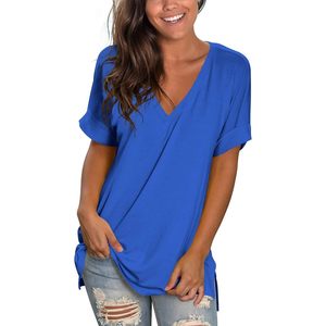 Tops de Verano para Mujer, Camiseta Túnica de Manga Corta con Cuello en V, Ropa Casual para el Día a Día, Diseño Asimétrico, Tejido de Poliéster Transpirable - Product Image 2
