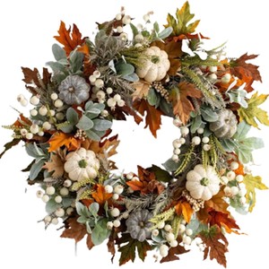 Guirnalda Otoñal Jingjian de 45cm, Decoración de PVC con Hojas de Arce, Bayas y Calabazas para Puerta, Pared, Hogar, Día de Acción de Gracias - Product Image 4