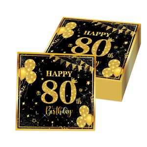 Servietten zum 70. Geburtstag, Einweg-Papier, Schwarz-Gold Partydekoration, Tischgeschirr, 20 Papier-Partydekorationen - Product Image 3