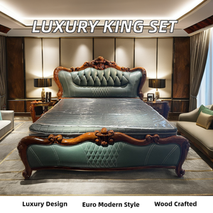 WJ293 #   Ensemble de meubles de chambre à coucher en bois massif d'ébène, design moderne sculpté, cuir de luxe, 180x200cm, garantie 1 an - Product Image 2