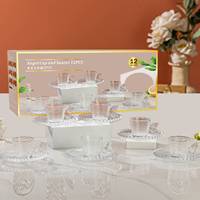 Ensemble d'assiettes en cristal, de tasses à jus d'eau en verre transparent transparent avec poignée et assiette