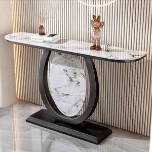 Mesa de consola de entrada rectangular moderna con marco delgado de acero inoxidable y sala elegante superior de piedra sinterizada duradera - Product Image 5