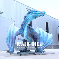 Synchronisé avec la voix rugissante de dinosaure Film animatronique réaliste Dragon bleu Dragon occidental Sculpture animatronique