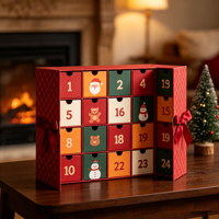 Boîte de calendrier de l'avent de Noël avec logo personnalisé, 24 tiroirs, pour coffrets cadeaux de papeterie de luxe, emballage de fêtes, vente en gros