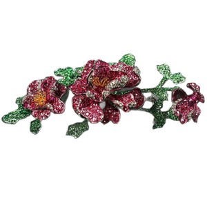 Vintage-Brosche, klassisch, hochwertige Verarbeitung, rote Blumen, grün und dicht, mit Diamanten besetzt, großartig, realistisch. - Product Image 5