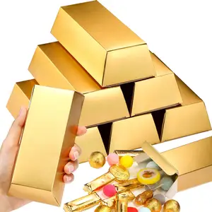 Gold Bar Shape Gift Golden Brick Favor Foil Treasure Paper Boxes Supplies for Christmas Candy Puff Toys Crafts Decoration