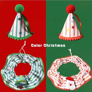 Wave Point Stripe Polyester Pet Écharpe Arbre De Noël Vieil Homme Col Chapeau Ensemble pour Chiens Solide Motif Anniversaire Application - Product Image 2