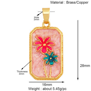 Diy铜镀金闪亮锆石配件几何方形彩色塔罗牌花鸟心宇宙海洋吊坠 - Product Image 2