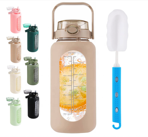 Bouteille d'eau en verre de 64oz avec couvercle en paille et poignée Bouteille en verre de <span class=keywords><strong>motivation</strong></span> d'un demi-gallon avec manchon en silicone et marqueur de temps <span class=keywords><strong>La</strong></span> - Product Image 2