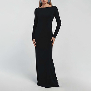 Robe longue de soirée tendance de haute qualité personnalisée, manches longues, dos ouvert, taille froncée, robe moulante <span class=keywords><strong>maxi</strong></span> pour femmes - Product Image 1