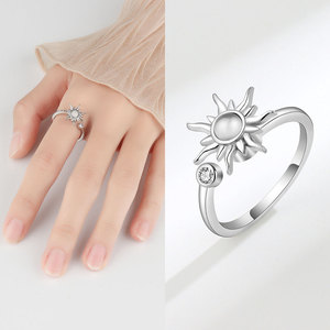 Anillo Giratorio Antiestrés, Juego de 3 Piezas, Microincrustaciones de Circonio, Cobre, Anillos Abiertos con Diseño de Flor, Joyería para Aliviar el Estrés - Product Image 4