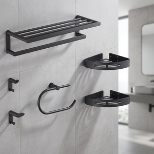 Juego de Toallero de Baño de Acero Inoxidable Negro, Montado en la Pared, con Estantes de Esquina y Portarrollos de Papel Higiénico, Diseño Minimalista - Product Image 1