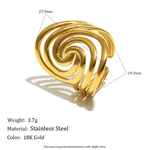 18K Gold Plated Stainless Steel Open <b>Adjustable</b> <b>Ring</b> Set Geometric Swirl Floral Finger <b>Rings</b> For Women Daily Party Jewelry - Product Image 6