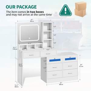 Toletta con illuminazione <span class=keywords><strong>a</strong></span> LED, luminosità regolabile, tavolo Make-Up angolo reversibile con presa <span class=keywords><strong>specchio</strong></span>, - Product Image 3