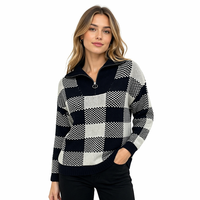 Pull en laine/cachemire tricoté à la machine pour femme, col en V, manches longues, demi-zip, respirant, motif géométrique, idéal pour l'hiver