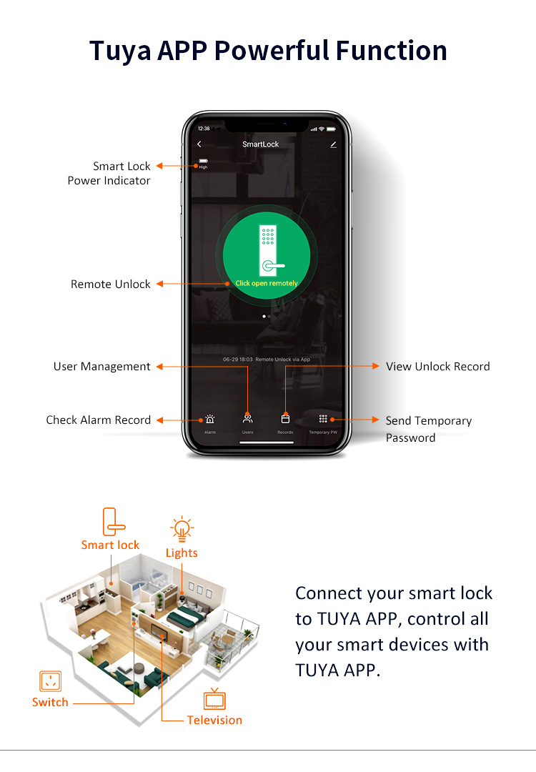 APP WiFi Remote Control Smart PIN Code Automatic Magnetic Electric Lever Digital Door Lock