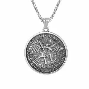 retro angel war god necklace popular no fade casting St Michael round pendant necklace