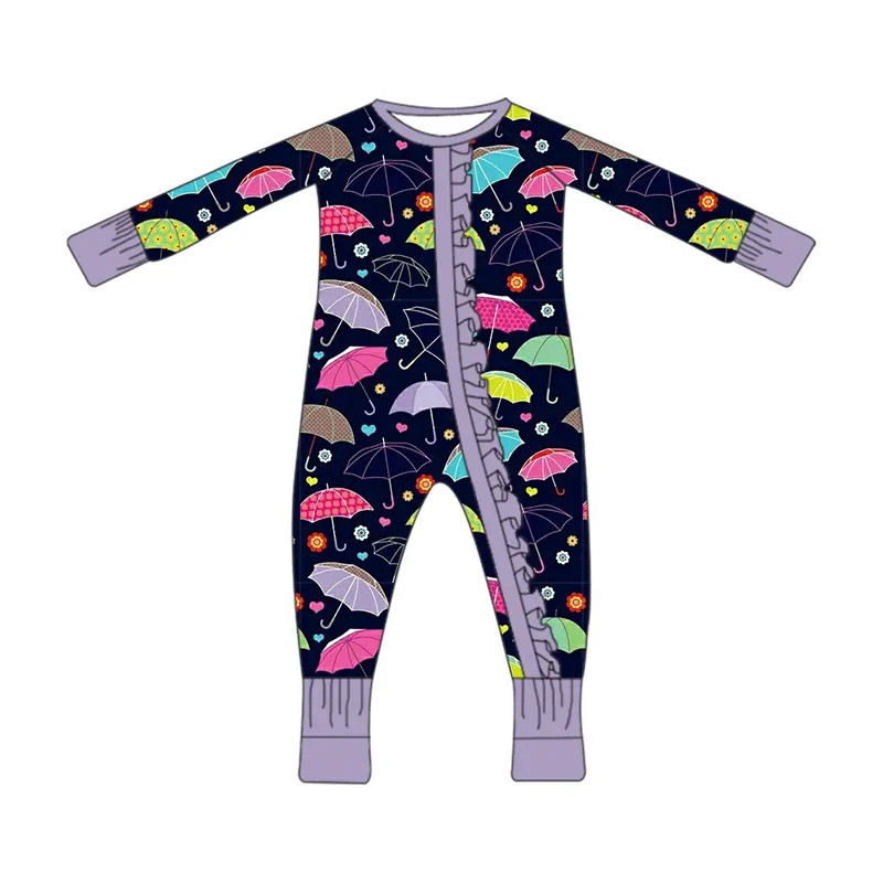 Custom design all over printed boutique high quality custom infant bamboo baby zipper jumpsuit newborn clothes