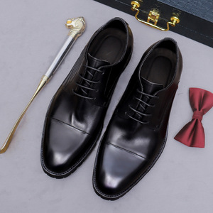 รองเท้าหนังแท้ทรงอิตาเลียนแบบสี่เหลี่ยมผูกเชือก ผลิตด้วยวิธี Goodyear Welted สีแดงไวน์ ทำด้วยมือ รองเท้าเดอร์บี้ รองเท้าทางการสำหรับธุรกิจ - Product Image 5