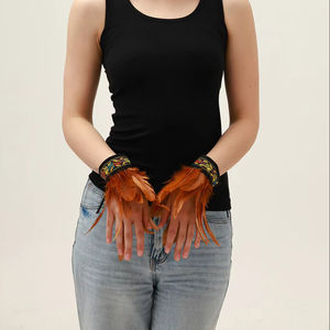 Gotik tarzı kadın yetişkin tüy eldiven ve delikli dantel bilezik cadılar bayramı kostüm özelleştirilmiş renk ile Set - Product Image 2