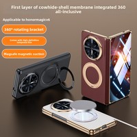 Étui de téléphone à charnière double axe en cuir véritable pressé à chaud, style INS, avec support magnétique pour Honor Magic V6