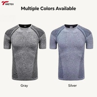 T-shirt de sport personnalisé pour homme, séchage rapide, motif rayé, coupe-vent, en polyester tricoté, à manches courtes, pour l'été