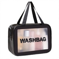 Trousse de Maquillage Portable Écologique et Étanche avec Poignée Souple, Motif Lettres, en PVC Transparent, Organisateur Multifonctionnel à Fermeture Éclair