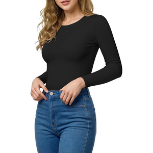 <span class=keywords><strong>Magliette</strong></span> girocollo a maniche lunghe personalizzate da <span class=keywords><strong>donna</strong></span> con decorazione a foro e collo stretto realizzato in bambù naturale - Product Image 3