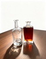 Botella de Licor de Vidrio Transparente con Logotipo Grabado, 500ml 670ml 700ml, Botella de Cristal de Lujo de Alta Calidad para Almacenamiento de Vodka, Ron y Licores