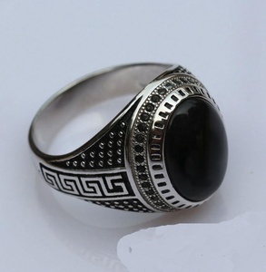 Bijoux fantaisie, bague en argent sterling 925 avec pierre noire, modèles pour hommes - Product Image 4
