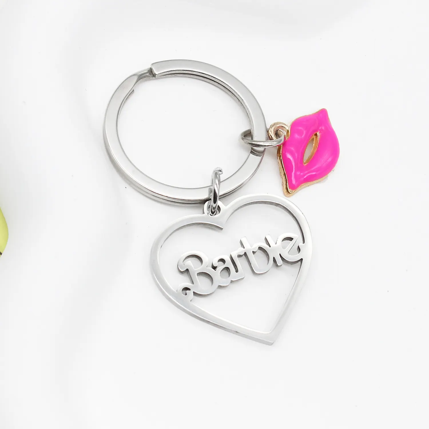 Kawaii Figure Love Heart Pendant Key Chains Stainless Steel Metal Girl Barbie Keychain Heart keychain Clasp