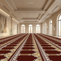 Tapis de prière commercial en polyester à poils moyens pour mosquée, antidérapant, avec support en polypropylène, enroulable, fabriqué à la machine, lavable