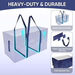 Water-Resistant 6 Pack Large Strong Moving Bags with Zippers & Carrying Handles Heavy Duty Storage Tote for Space Saving - Product Image 3