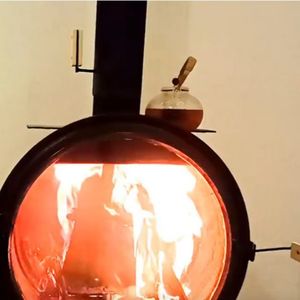 Chimenea <span class=keywords><strong>de</strong></span> <span class=keywords><strong>leña</strong></span> moderna Puerta <span class=keywords><strong>de</strong></span> cristal redonda Chimenea colgante - Product Image 3