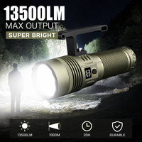 Lampe torche LED rechargeable 13500LM, étanche IP67, zoomable, super lumineuse, portée 1000m, USB Type-C, 32000mAh, personnalisable en usine