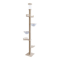 Estructura de Escalada para Gatos de Madera Maciza Ajustable, Columna Engrosada con Montaje por Tensión, Compatible con Techos de 2.2 a 2.8 Metros, Ahorro de Espacio Interior para Mascotas