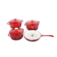 Set Panci Enamel Empat Buah Panci Dasar Rata Tanpa Lapisan Panci Rebus Besi Cor Panci Sup Multifungsi Set Peralatan Masak Tutup Besi Cor