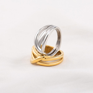 Yunnique Geometric Line Twist <b>Ring</b> Stainless Steel Gold Silver Unisex Daily Wear Jewelry - Product Image 2