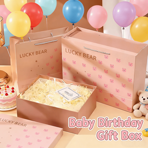 Coffret cadeau pour bébé ours rose mignon, emballage en papier de luxe pour nouveau-né, cadeau de naissance, cadeau d'anniversaire - Product Image 1