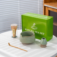 Bol à matcha en céramique, ensemble de thé matcha de style chinois avec fouet à thé et brosse en bambou, portable, pour la cérémonie du thé de la dynastie Song