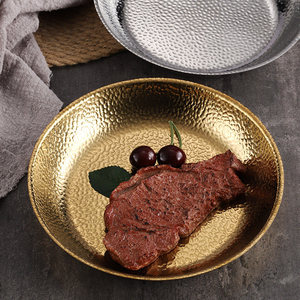 Assiette ronde martelée en acier inoxydable 304, dorée et argentée, pour service de steak et de plats de fête - Product Image 2